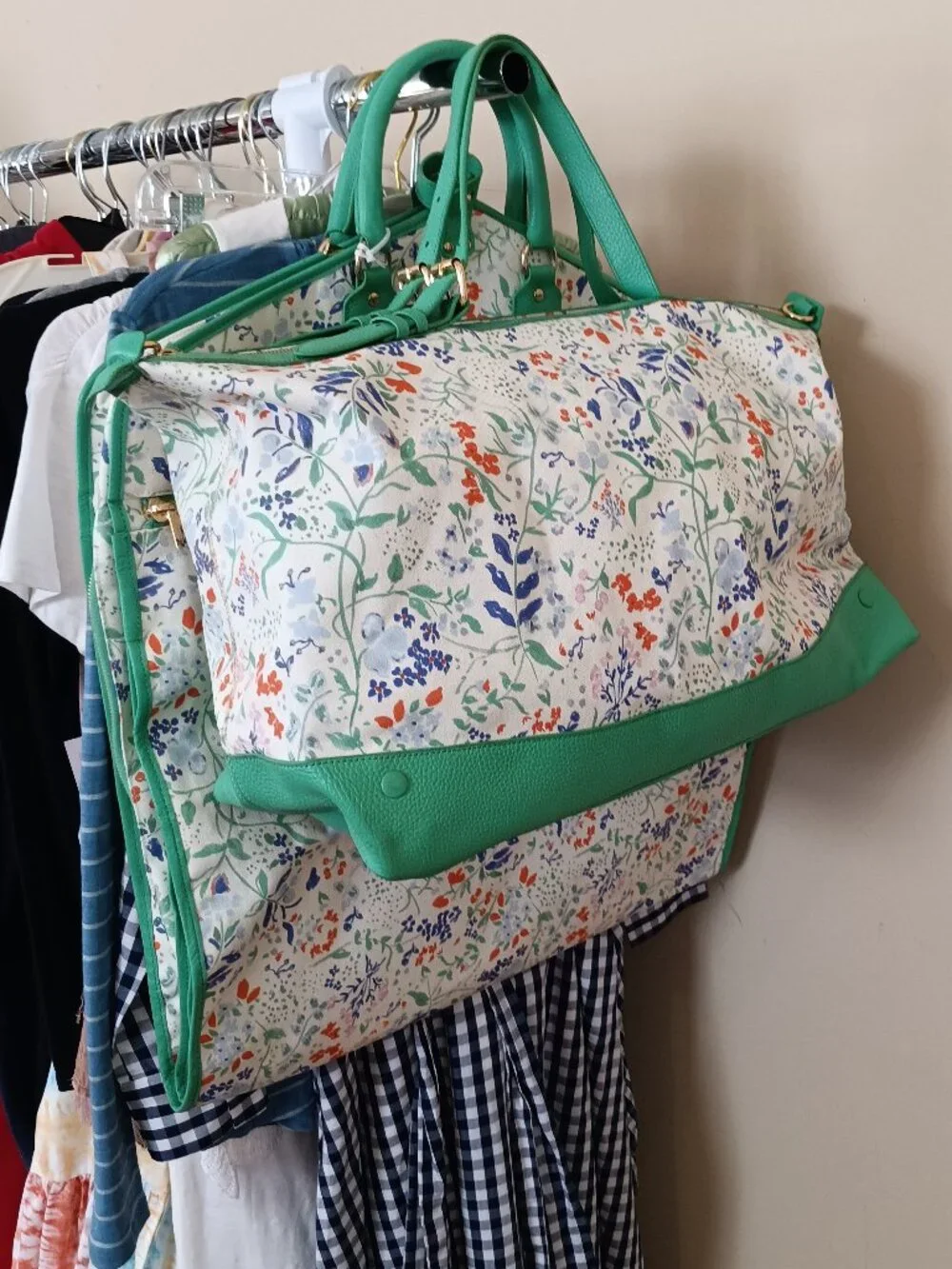 Neely & Chloe Travel Duffel & Garment Bag Set Spring Green & Flowers